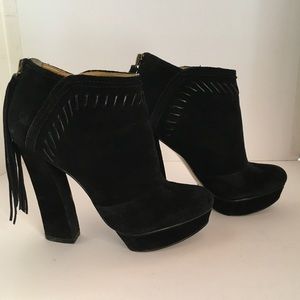 Platform Suede Bootie with Long Fringe Tassel.